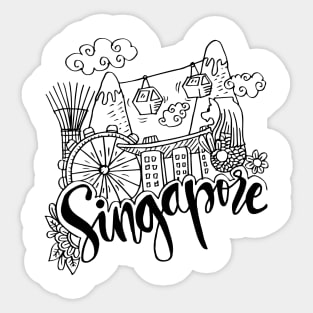 Hand Drawn Symbols Of Singapore. Sticker